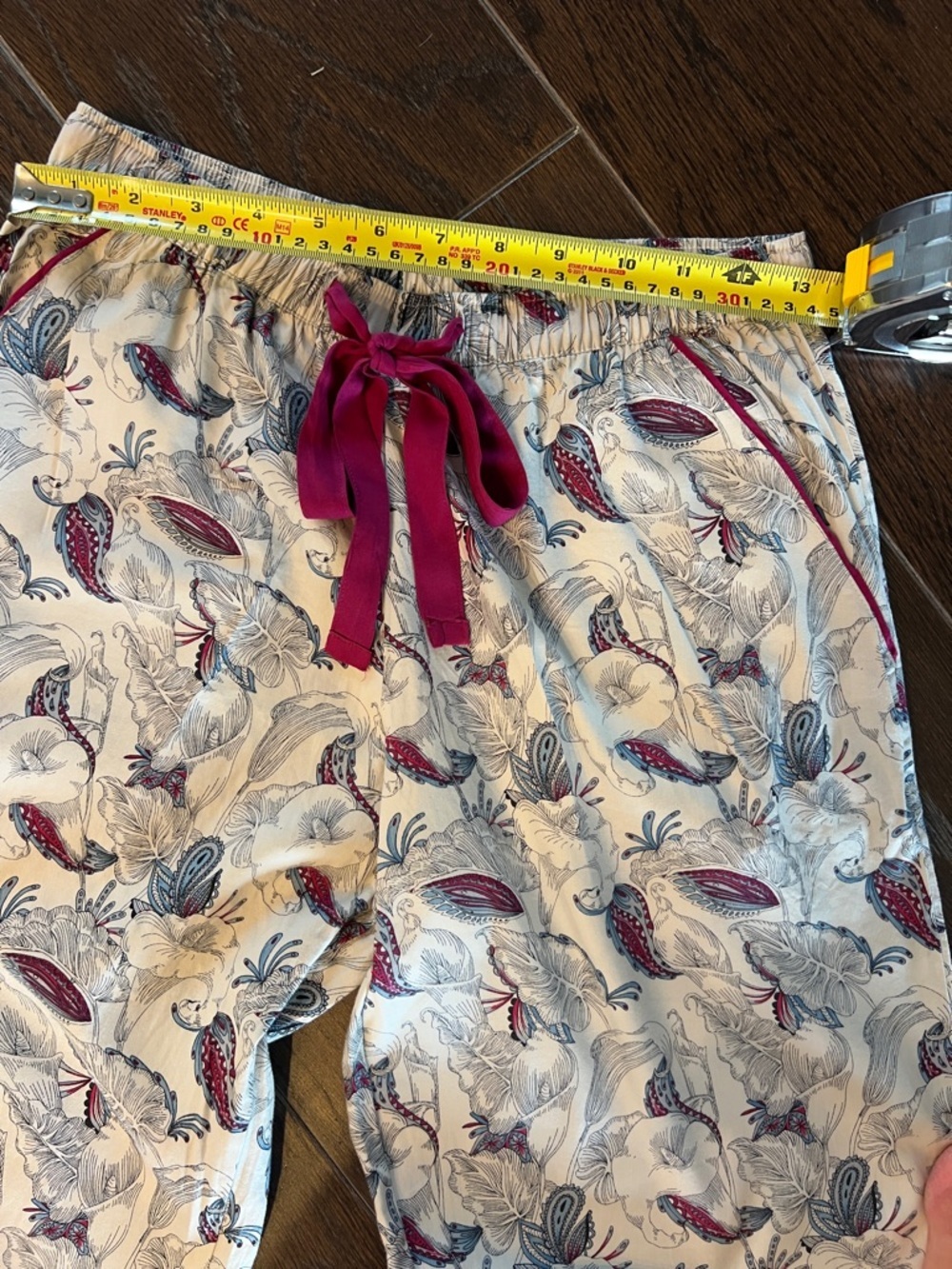 Cyberjammies Cream Floral Pajama Pants with Magenta Drawstring US Size 6 - Picture 6 of 9